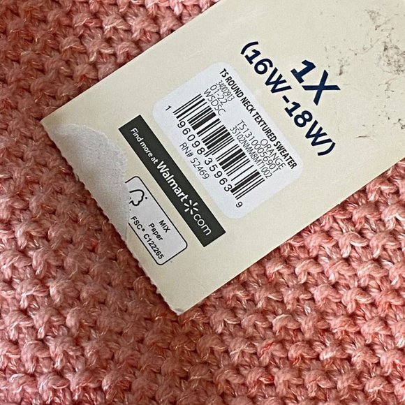 Terra & Sky Women’s Plus Size 1X, 16W-18W Scoop Neck Sweater Coral Cozy NEW - Picture 6 of 6